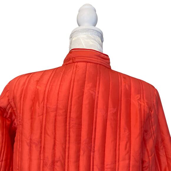 Retro Salmon Pink Embroidered Floral Satin Silk Kimono Puffy Jacket Size Small - Picture 10 of 16